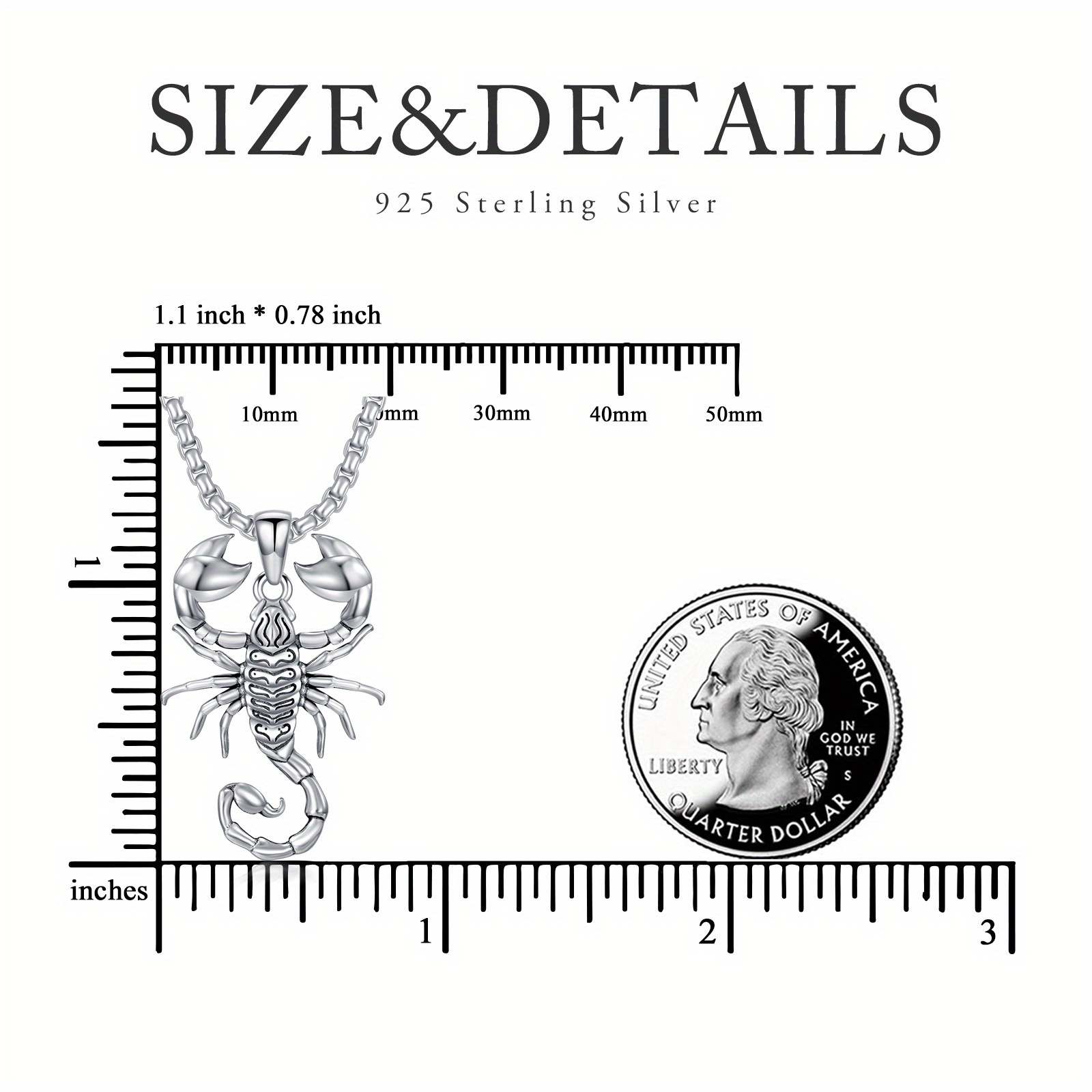Lattd Scorpion Necklace, 925 Sterling Silver Gothic Pendant